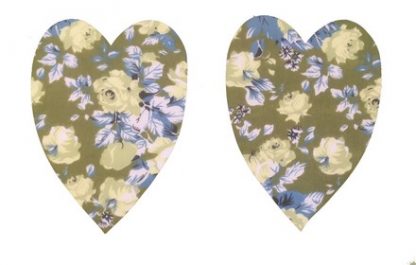 Pair of Iron On Heart Shape Elbow and Knee patches in Green Tea Rose cotton blend fabric by Vintage-Patch.co.uk