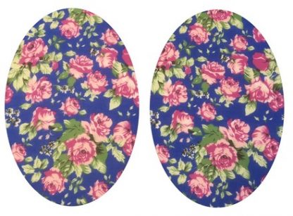 Pair of Iron On Oval Shape Elbow and Knee patches in Royal Blue Tea Rose cotton blend fabric by Vintage-Patch.co.uk