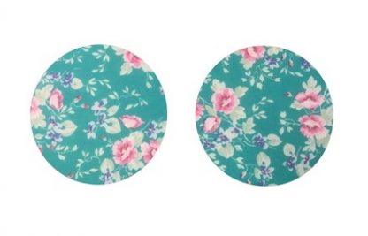 Pair of Iron On Circle Shape Elbow and Knee patches in Turquoise Tea Rose pure cotton fabric by Vintage-Patch.co.uk