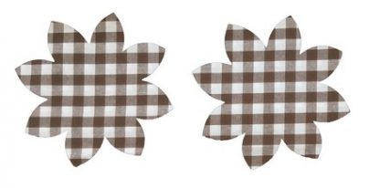 Pair of Iron On Flower Shape Adult Elbow and Knee patches in Brown Gingham Poly Cotton Fabric