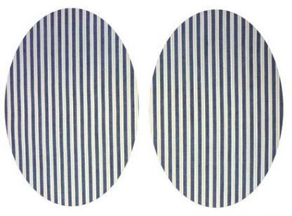Pair of Iron on Oval Shape Elbow or Knee Patches in Black Yellow Stripe poly cotton blend fabric