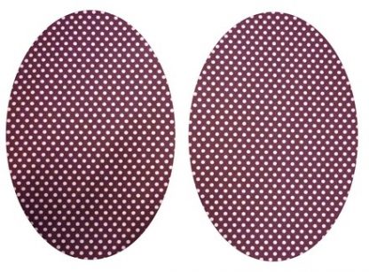 Pair of Iron On Oval Shape Elbow and Knee patches in Wine Red and White Polkadot Pure Cotton Fabric