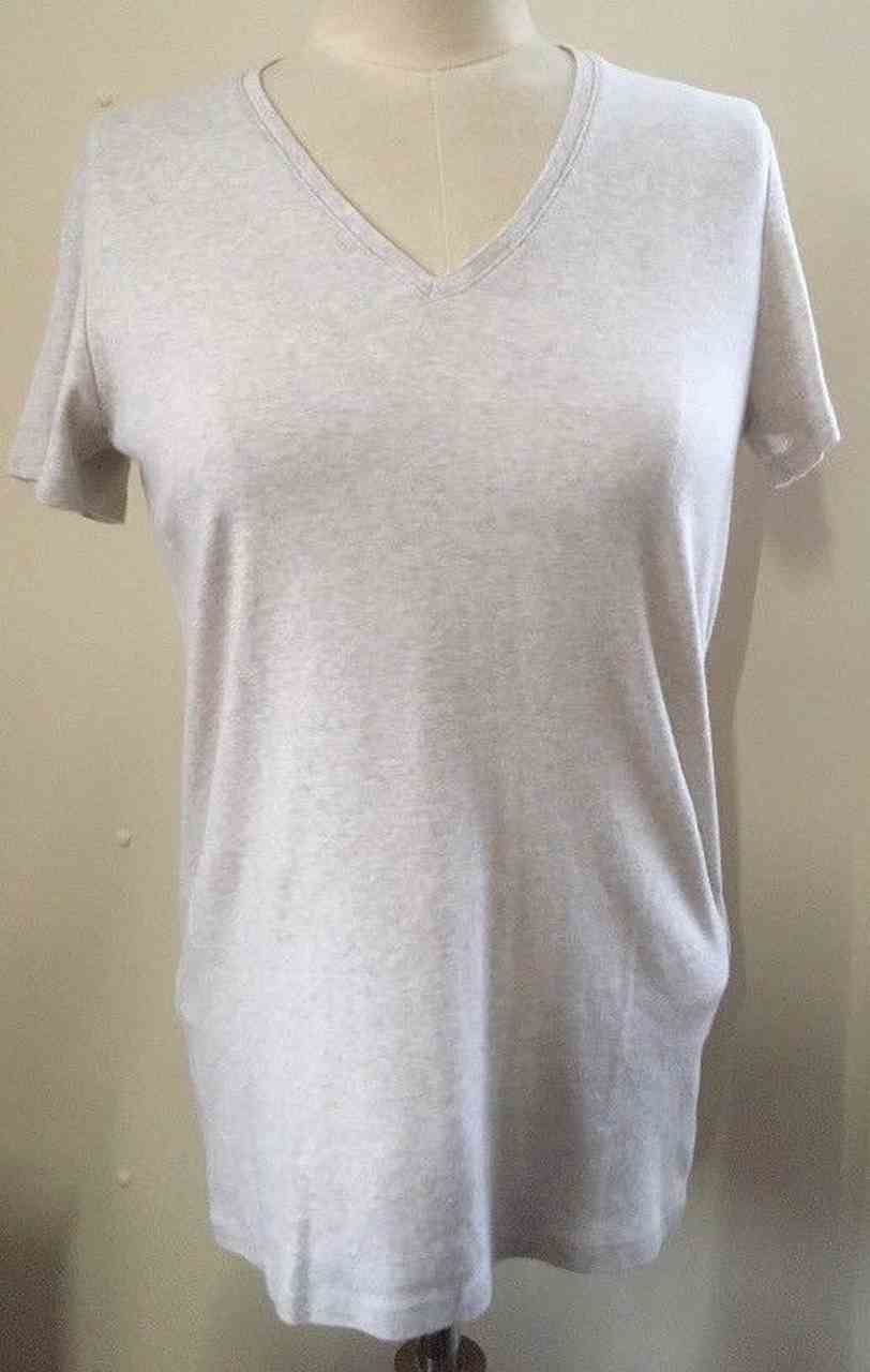 UNIQLO Oatmeal Cream Marl V Neck T shirt Top, Ex Con, Size: L (10 / 12)
