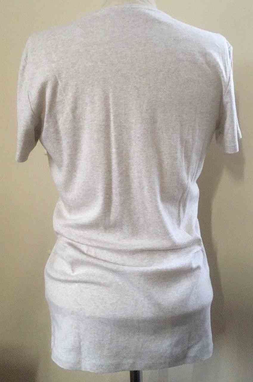 UNIQLO Oatmeal Cream Marl V Neck T shirt Top, Ex Con, Size: L (10 / 12) - Image 2