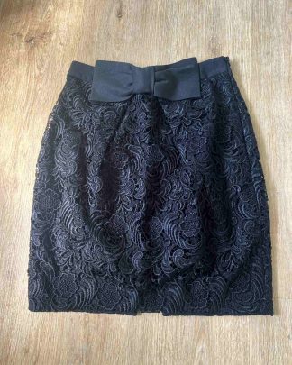 Black RIVER ISLAND Lace Straight Pencil Skirt with Bow Detail, Ex Con, Size UK8
