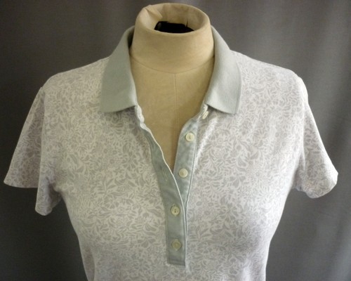 UNIQLO Grey White Floral Cotton Pique Polo Shirt Size M UK 12 Excellent Condition - Image 4