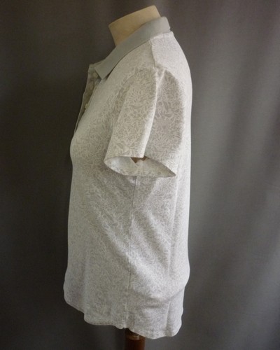 UNIQLO Grey White Floral Cotton Pique Polo Shirt Size M UK 12 Excellent Condition - Image 3