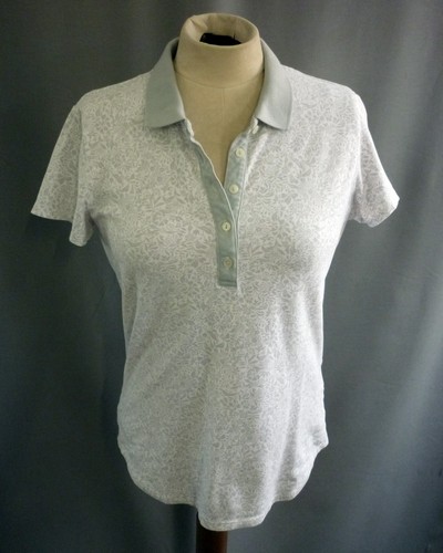 UNIQLO Grey White Floral Cotton Pique Polo Shirt Size M UK 12 Excellent Condition