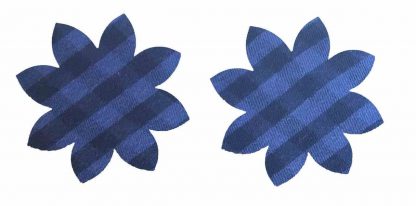 Pair of Iron on Flower Shape Adult Elbow or Knee Patches in Blue and Black Gingham pure cotton fabric