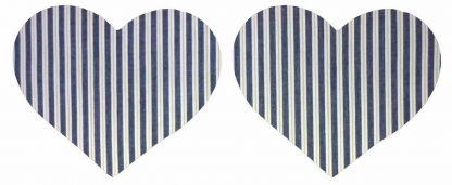 Pair of Iron on Heart Shape Mini Elbow or Knee Patches in Black Yellow Stripe poly cotton blend fabric
