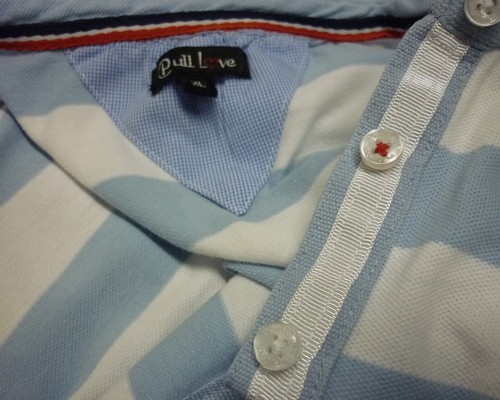 PULL LOVE Blue White Stripe Polo Shirt, Cotton Pique, Size 12 / XL Excellent Condition - Image 7