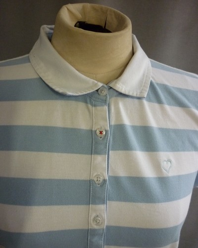 PULL LOVE Blue White Stripe Polo Shirt, Cotton Pique, Size 12 / XL Excellent Condition - Image 4