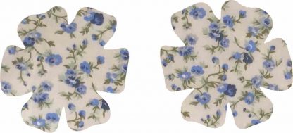 Pair of Iron On Flower Shape Child Elbow and Knee patches in Cream Blue Trailing Rose cotton blend fabric by Vintage-Patch.co.uk