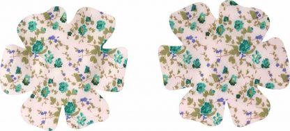 Pair of Iron On Flower Shape Child Elbow and Knee patches in Jade Green Rose Print cotton blend fabric by Vintage-Patch.co.uk