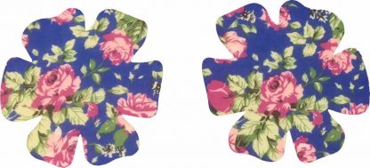 Pair of Iron On Flower Shape Child Elbow and Knee patches in Royal Blue Tea Rose cotton blend fabric by Vintage-Patch.co.uk