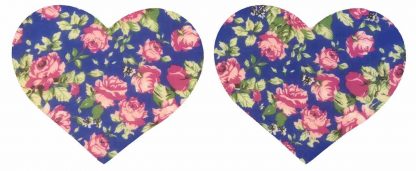 Pair of Iron On Heart Shape Mini Elbow and Knee patches in Royal Blue Tea Rose cotton blend fabric by Vintage-Patch.co.uk