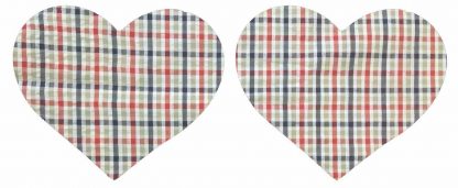 Pair of Iron On Flower Shape Child Elbow and Knee patches in Black Red Olive Green Check pure cotton fabric