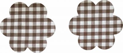 Pair of Iron On Flower Shape Mini Elbow and Knee patches in Brown Gingham Poly Cotton Fabric