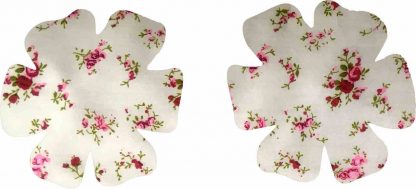 Pair of Iron On Flower Shape Child Elbow and Knee patches in White and Red Rose Sprig cotton blend fabric