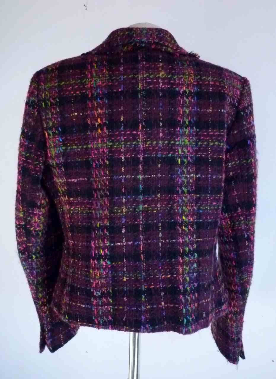 Plum Tweed Jacket PER UNA Size UK 16 Cropped Style, Wool Blend, Purple Red Shade, Ex Con - Image 3