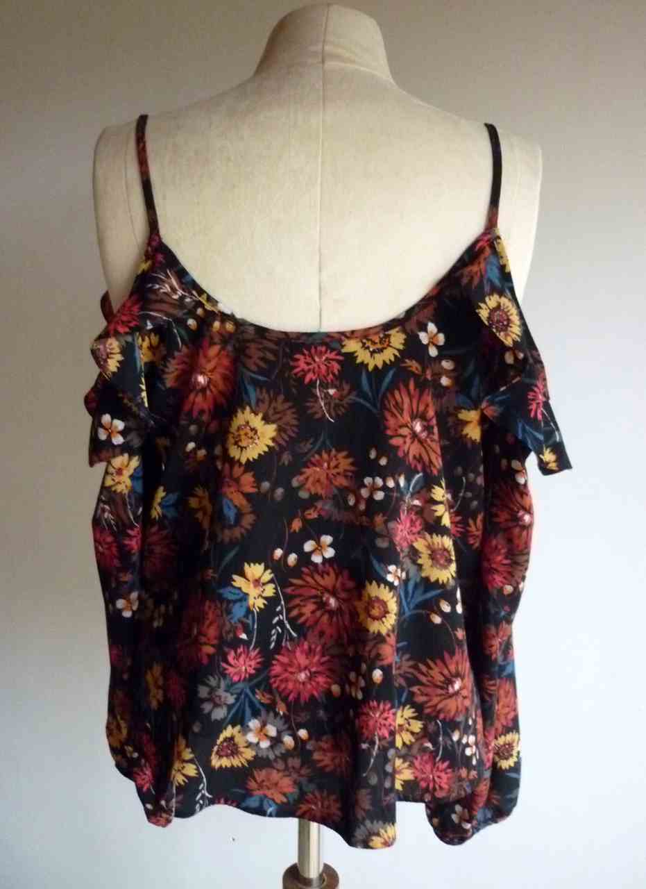 Black Red Floral Strappy Cold Shoulder Blouse ATMOSPHERE Size UK 14 Excellent Condition - Image 2