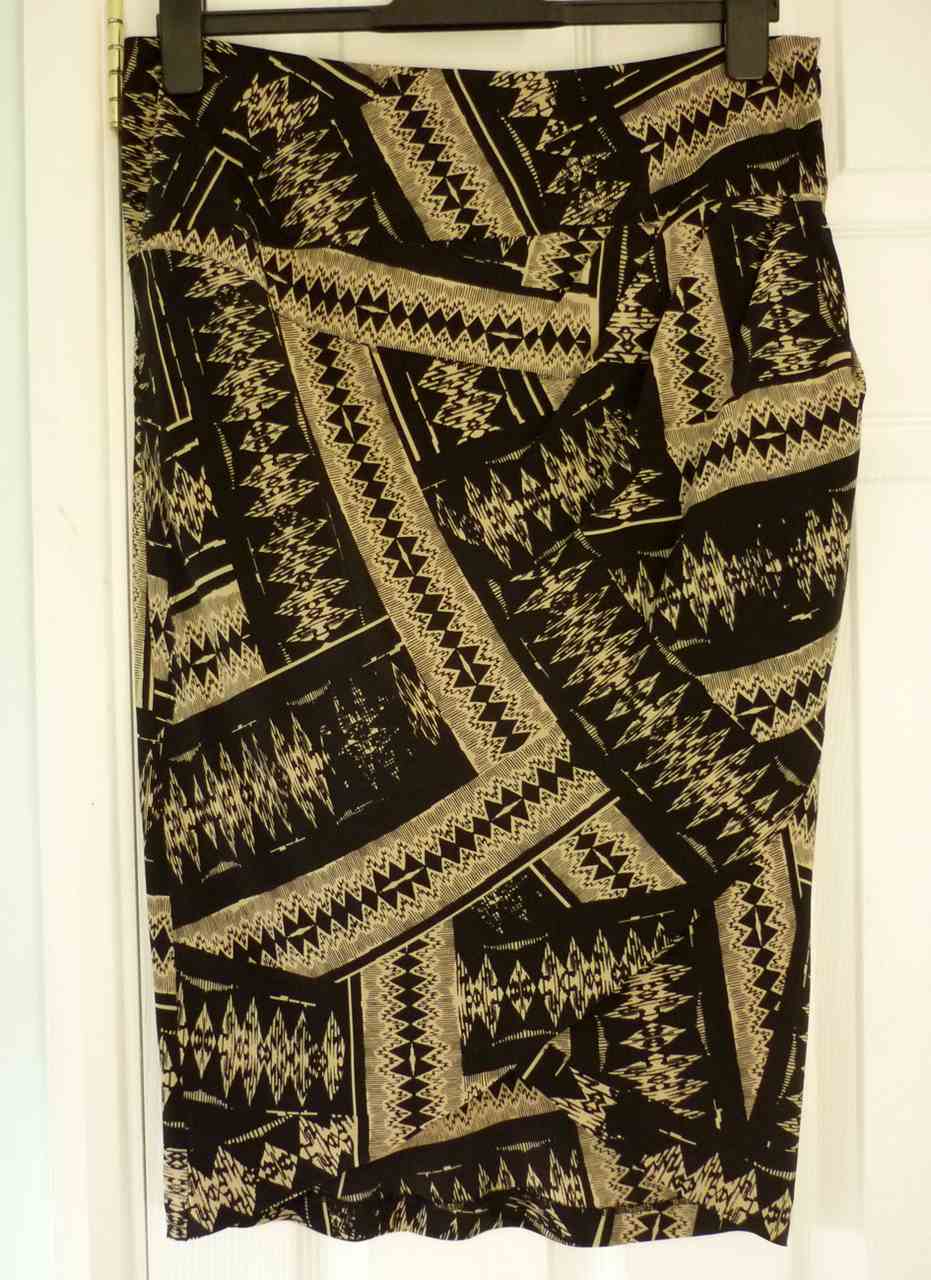 Beige Black 100% Silk Mock Wrap Skirt by COUNTRY ROAD. Size UK 12, Curved Hem, Barely Worn
