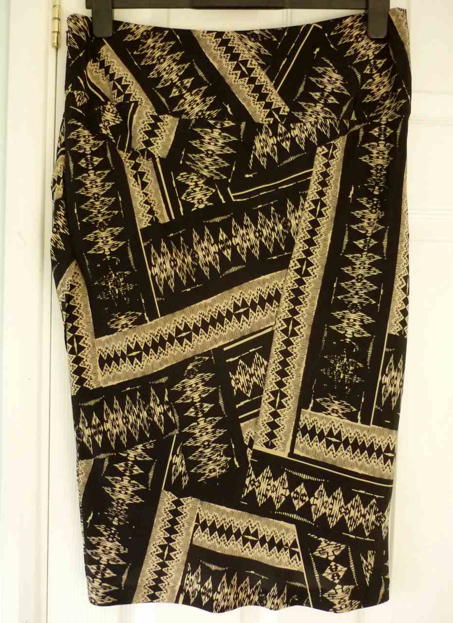 Beige Black 100% Silk Mock Wrap Skirt by COUNTRY ROAD. Size UK 12, Curved Hem, Barely Worn - Image 2