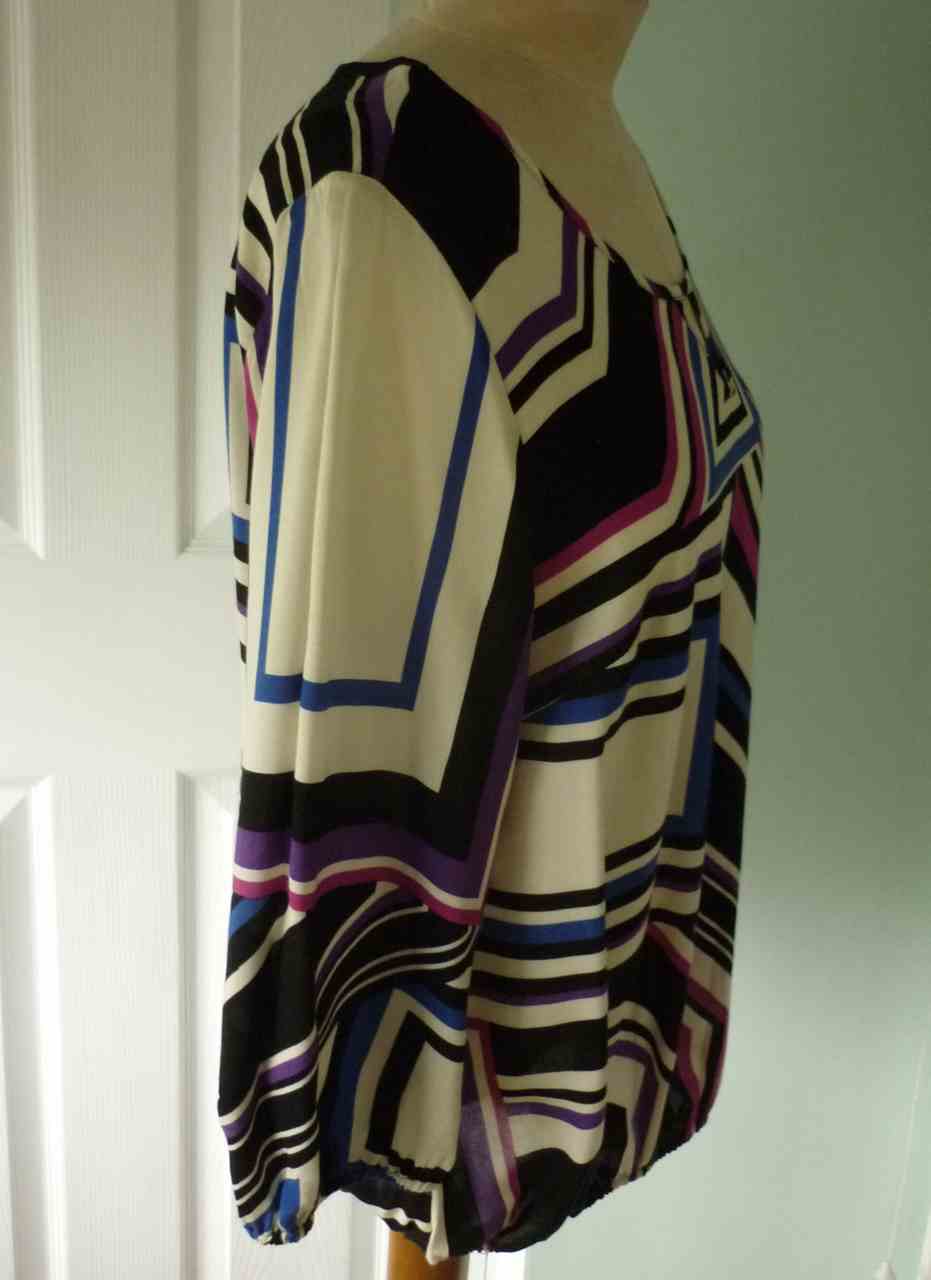 Geometric Print Round Neck Top by BHS W Label, Size UK 12, 3/4 Sleeves, Excellent Condition - Image 3