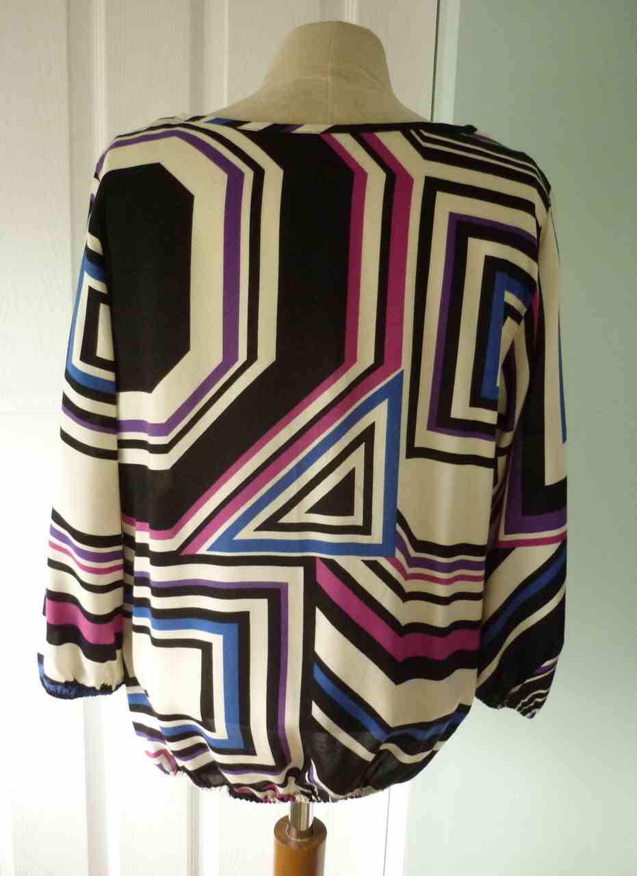 Geometric Print Round Neck Top by BHS W Label, Size UK 12, 3/4 Sleeves, Excellent Condition - Image 2