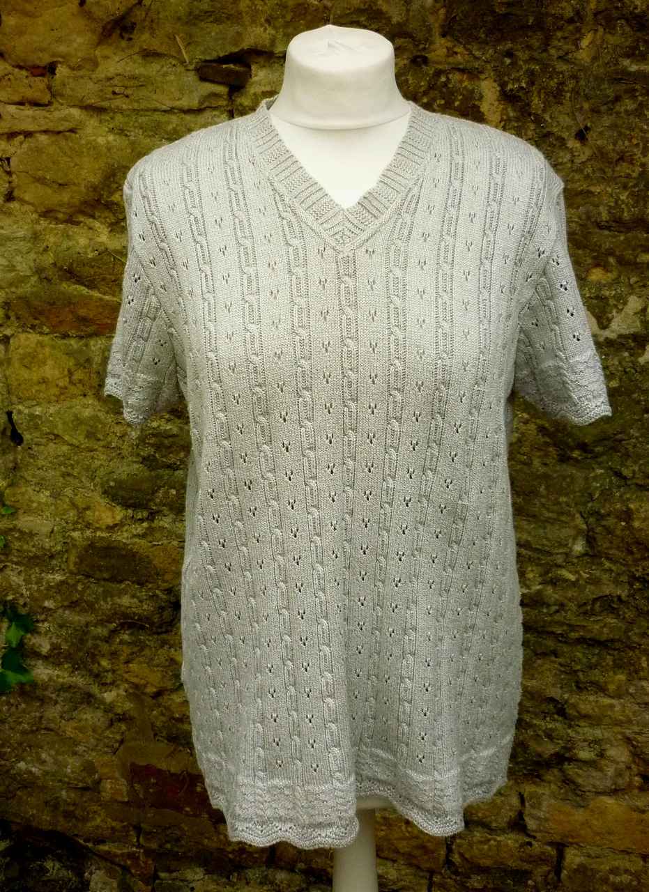 Light Grey V Neck Cotton Jumper Great Quality Size 14 Lace Knit Ex Con