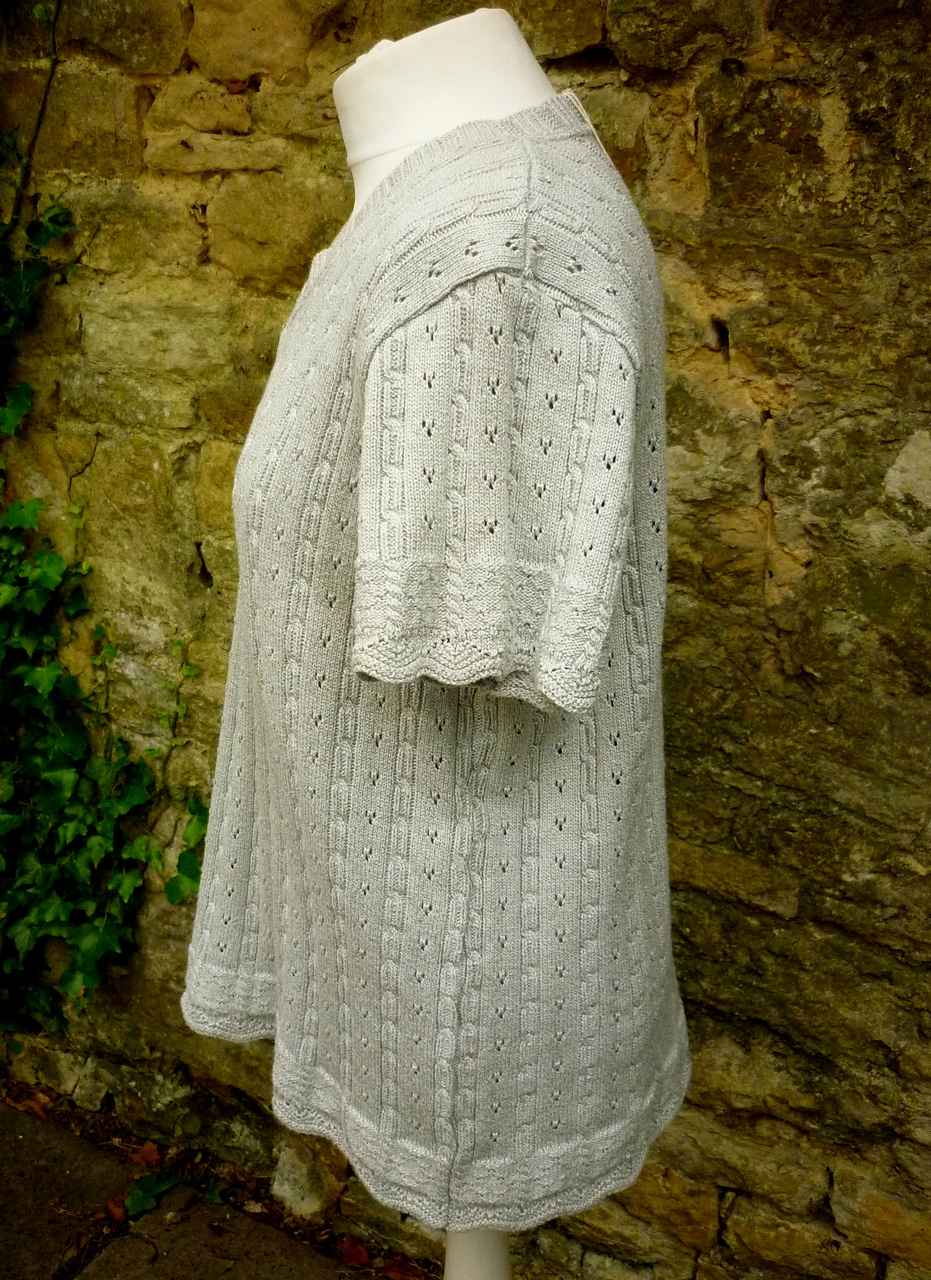 Light Grey V Neck Cotton Jumper Great Quality Size 14 Lace Knit Ex Con - Image 3
