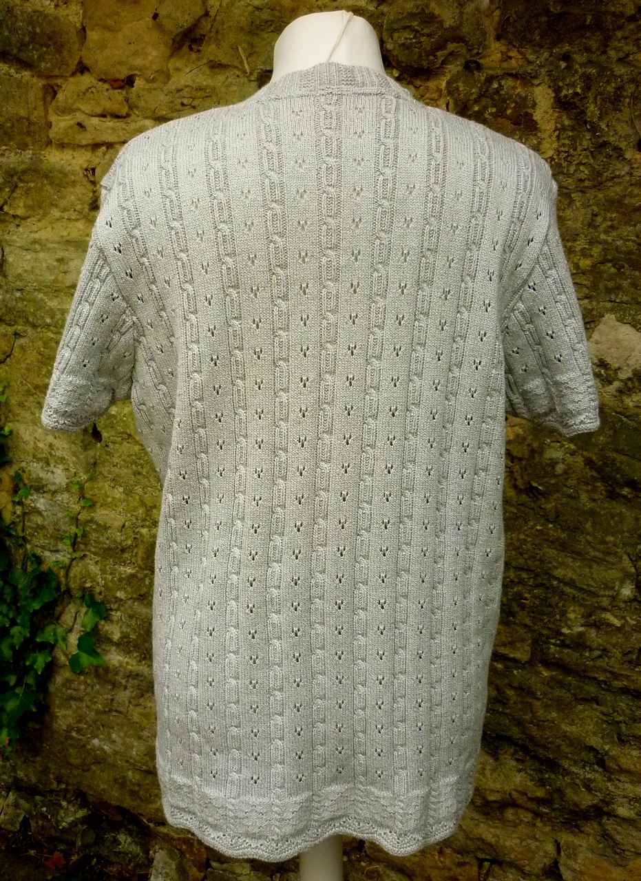 Light Grey V Neck Cotton Jumper Great Quality Size 14 Lace Knit Ex Con - Image 2