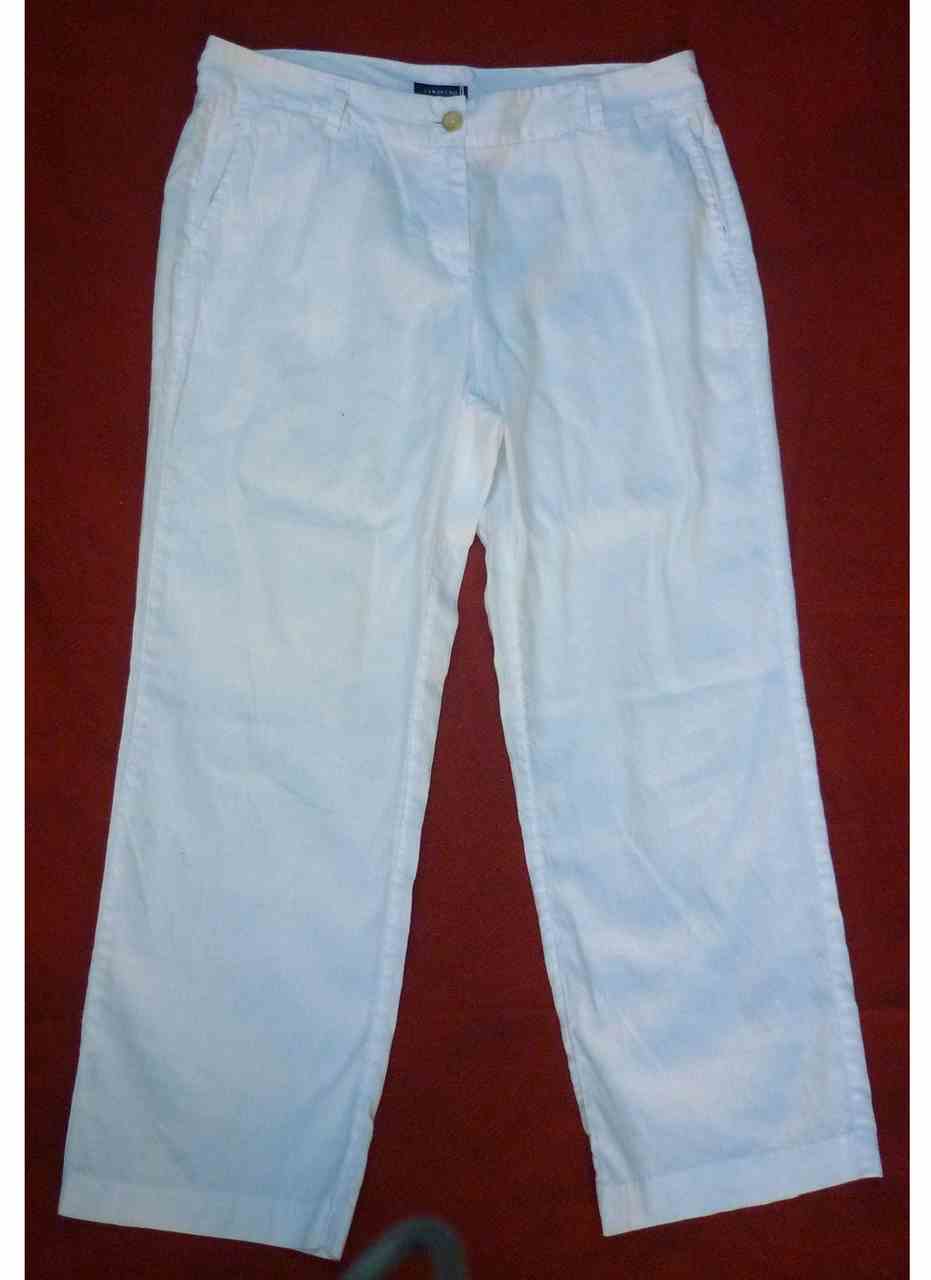 White Linen Trousers LANDS END Size 14 - 16 Classic Style Excellent Condition