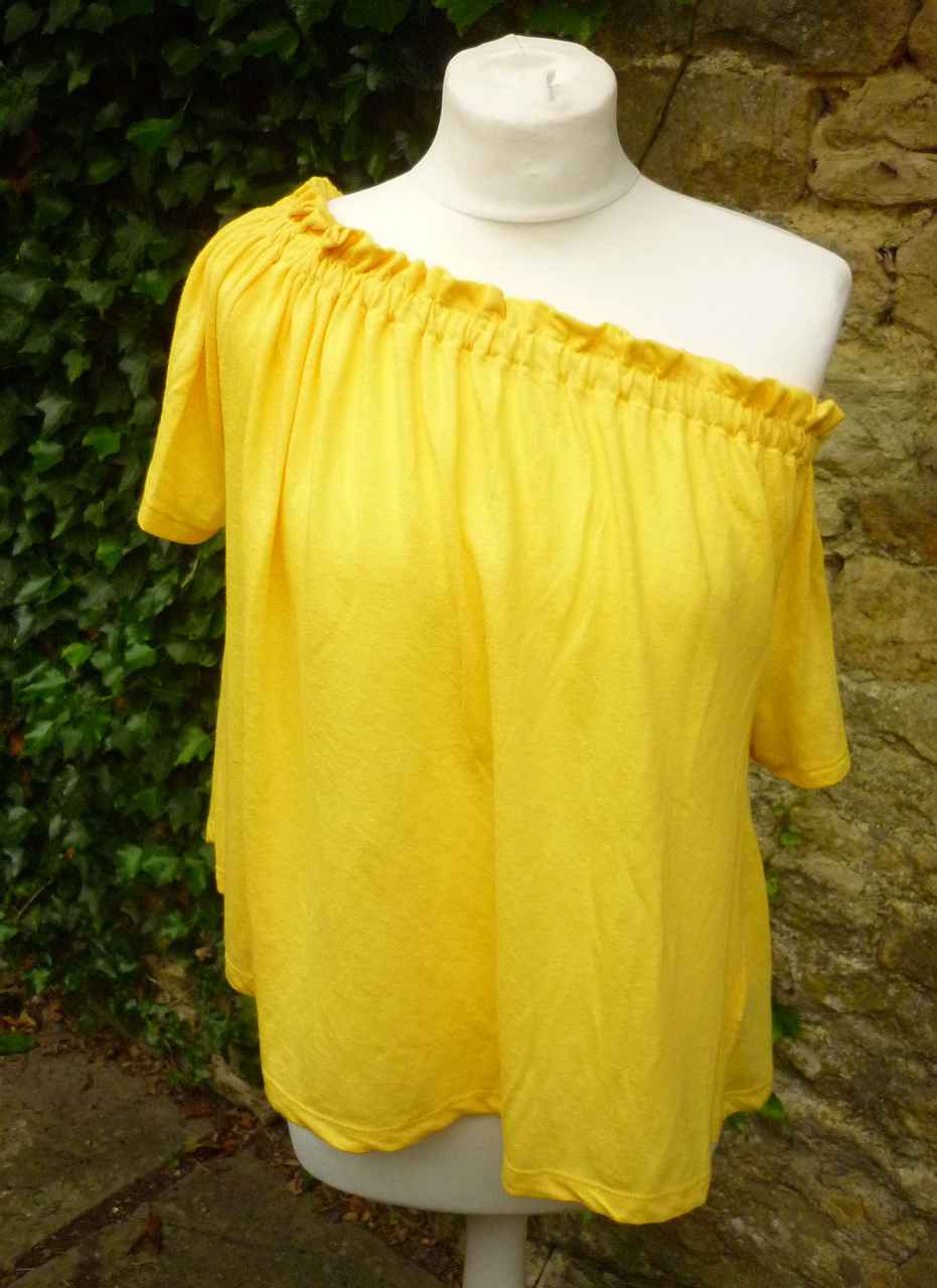 Yellow Bardot Style T Shirt Top by NEW LOOK Size 14 Short Sleeve Good Condition - Image 4