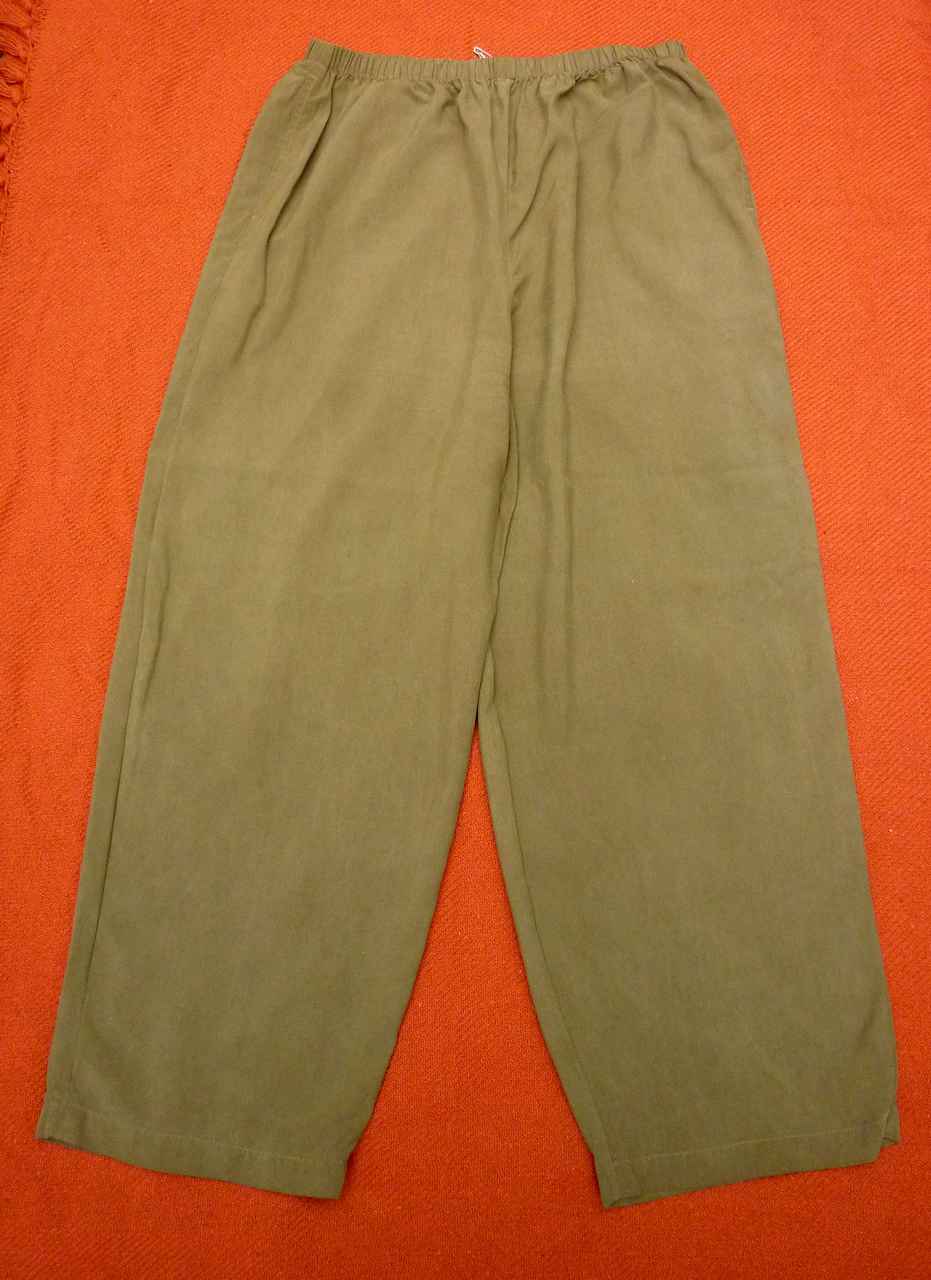 Olive Green Slouchy Pure Silk Trousers MARKS AND SPENCER 16 Stretch Waist Ex Con