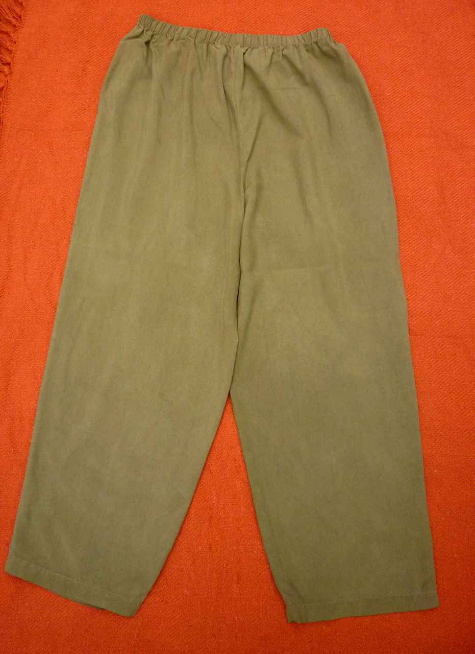 Olive Green Slouchy Pure Silk Trousers MARKS AND SPENCER 16 Stretch Waist Ex Con - Image 2
