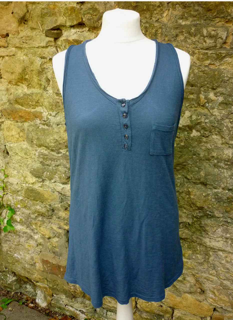 Navy Blue Racerback Cotton Vest by N & WILLOW Front Button Down Tab SIze 14 approx