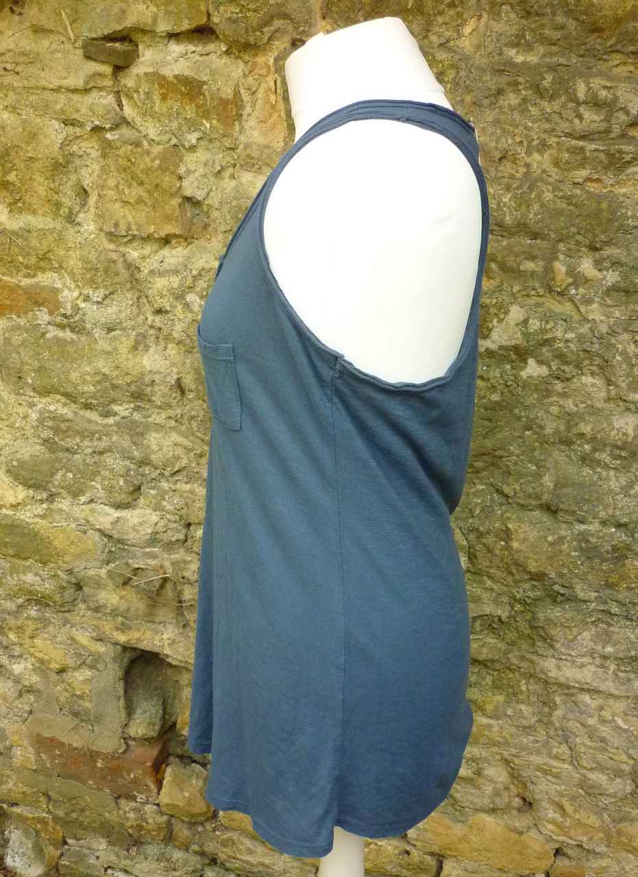 Navy Blue Racerback Cotton Vest by N & WILLOW Front Button Down Tab SIze 14 approx - Image 2