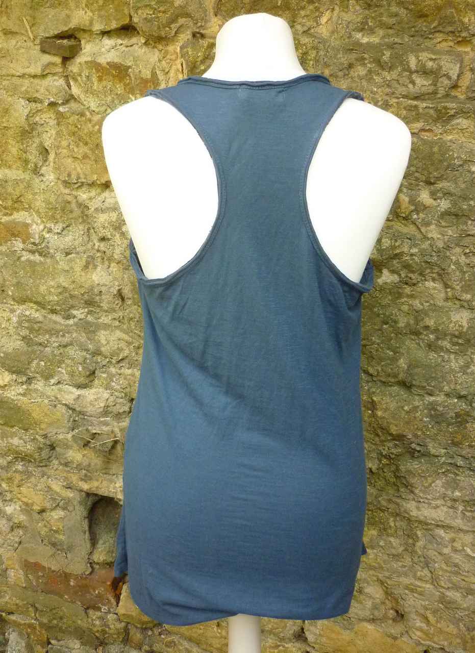 Navy Blue Racerback Cotton Vest by N & WILLOW Front Button Down Tab SIze 14 approx - Image 3