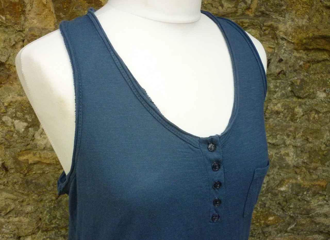 Navy Blue Racerback Cotton Vest by N & WILLOW Front Button Down Tab SIze 14 approx - Image 4