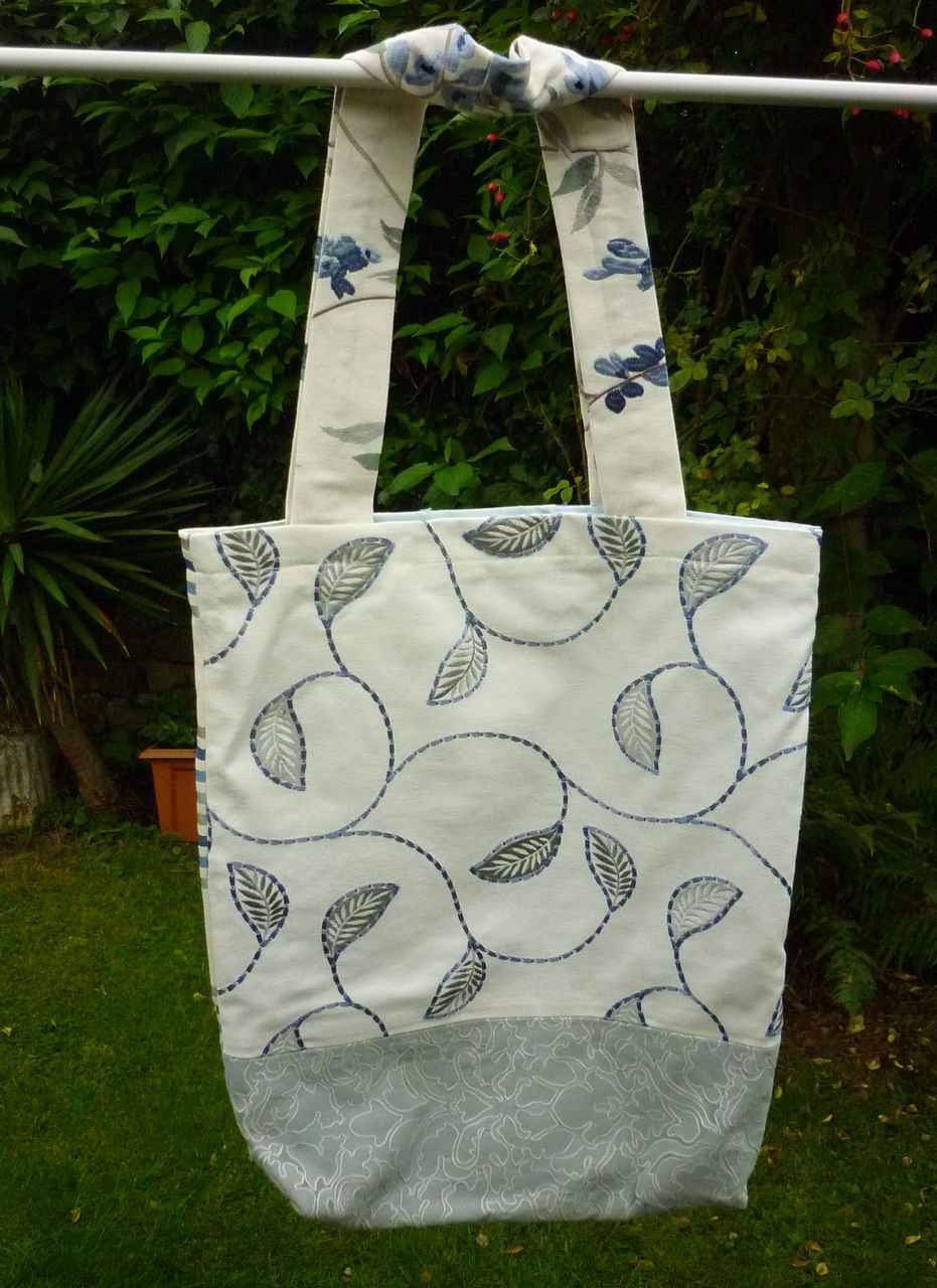 Cream Blue Handmade Eco Tote Bag Unique OOAK Shopper Accessory Gift New Upcycled - Image 2