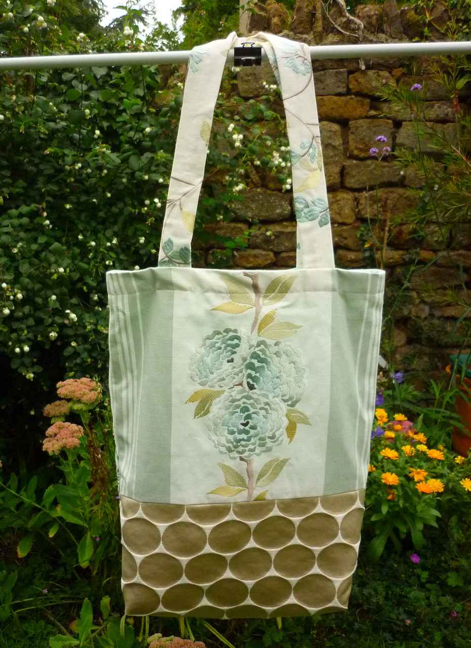 Cream Aqua Handmade Eco Tote Bag Unique OOAK Shopper Accessory Gift New Upcycled