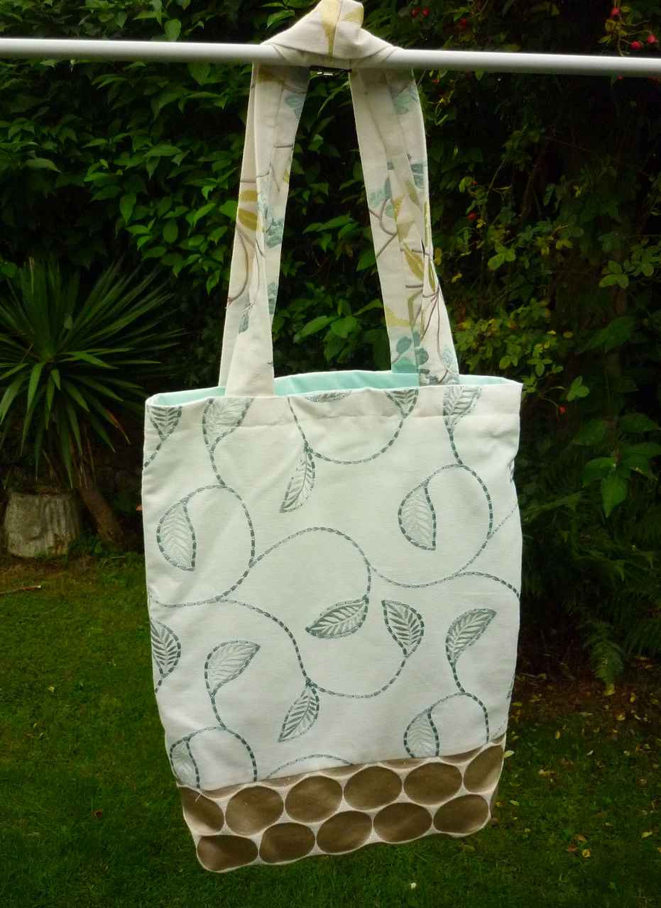 Cream Aqua Handmade Eco Tote Bag Unique OOAK Shopper Accessory Gift New Upcycled - Image 2