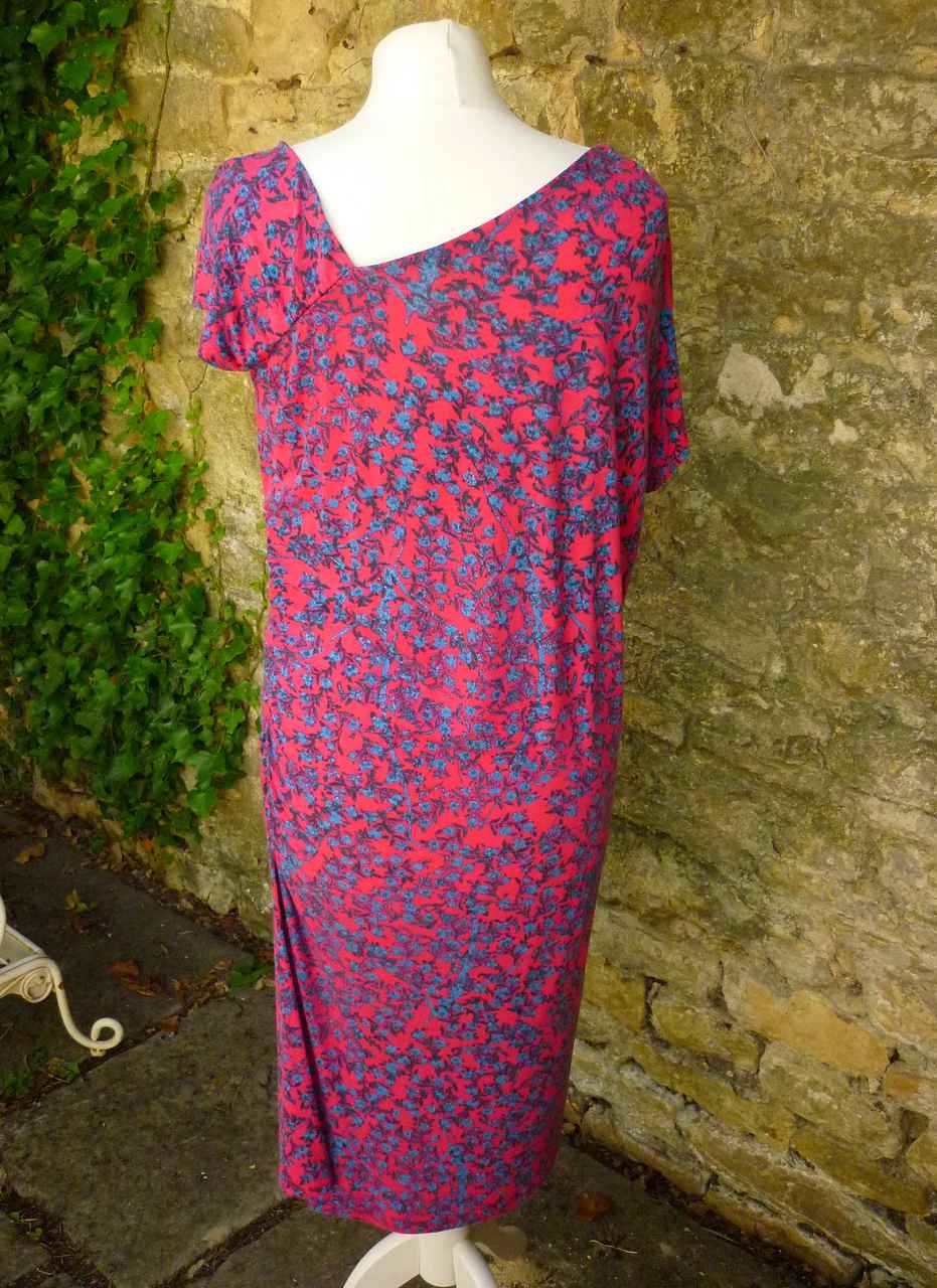 Designer Pink Blue Floral One Sleeve Dress SEE BY CHLOE 10 38 Viscose Jersey Good Con - Image 4