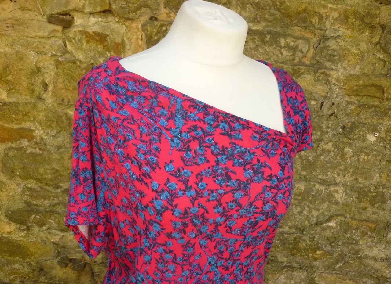 Designer Pink Blue Floral One Sleeve Dress SEE BY CHLOE 10 38 Viscose Jersey Good Con - Image 5