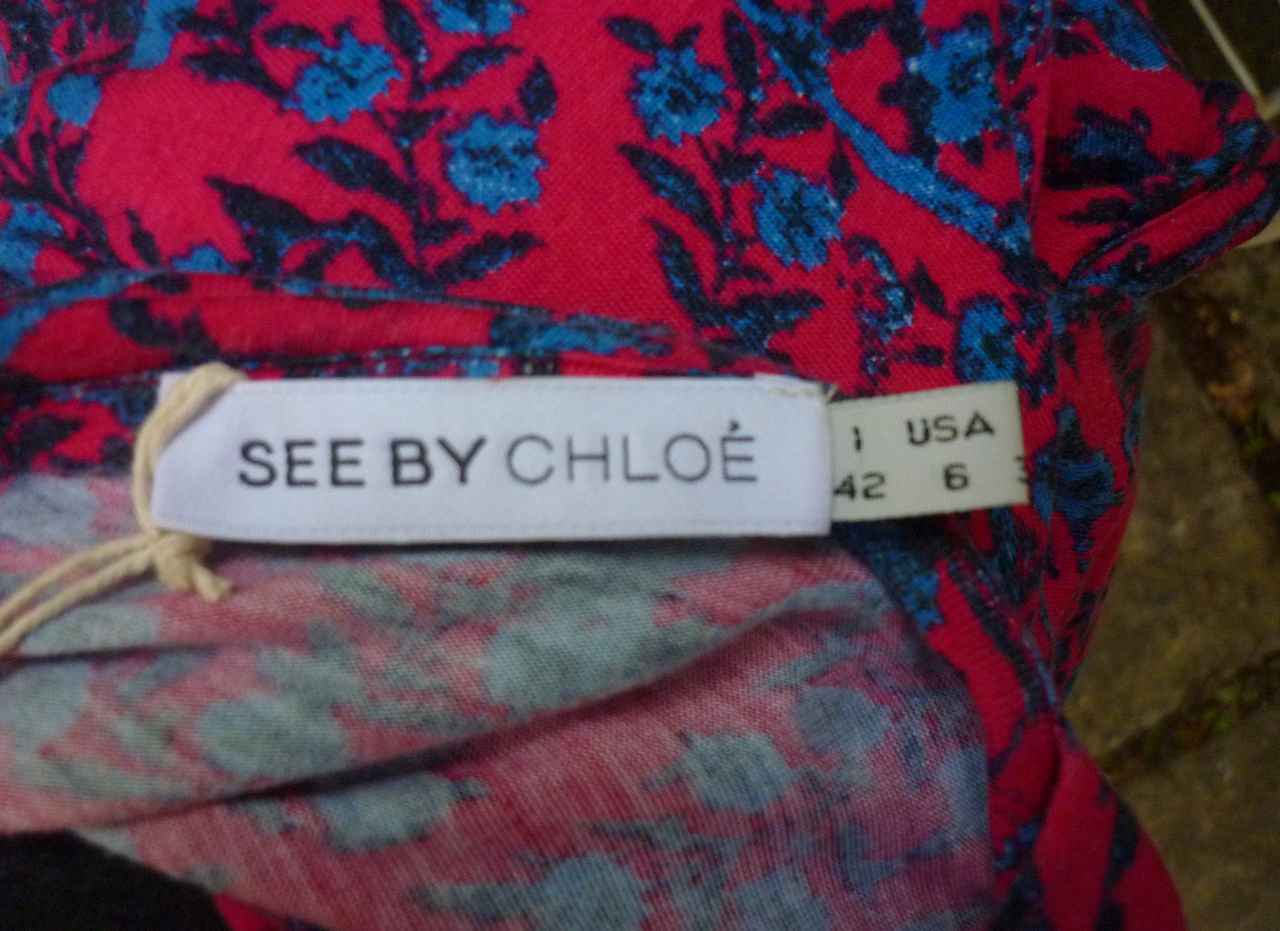 Designer Pink Blue Floral One Sleeve Dress SEE BY CHLOE 10 38 Viscose Jersey Good Con - Image 6