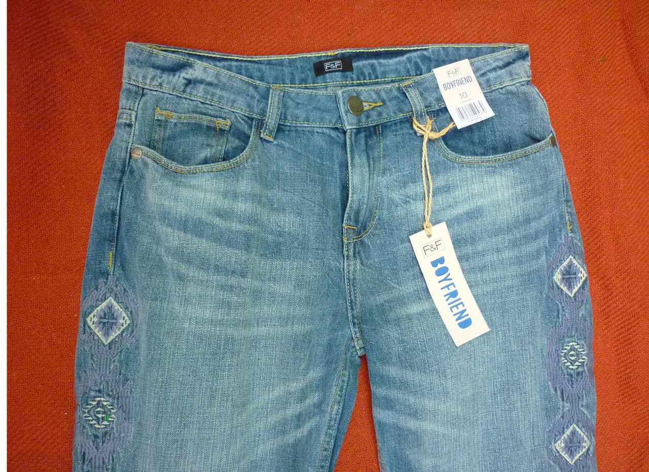 New Faded Blue Denim Boyfriend Jeans UK 10 38 F&F Narrow Leg Embroidered Detail - Image 4