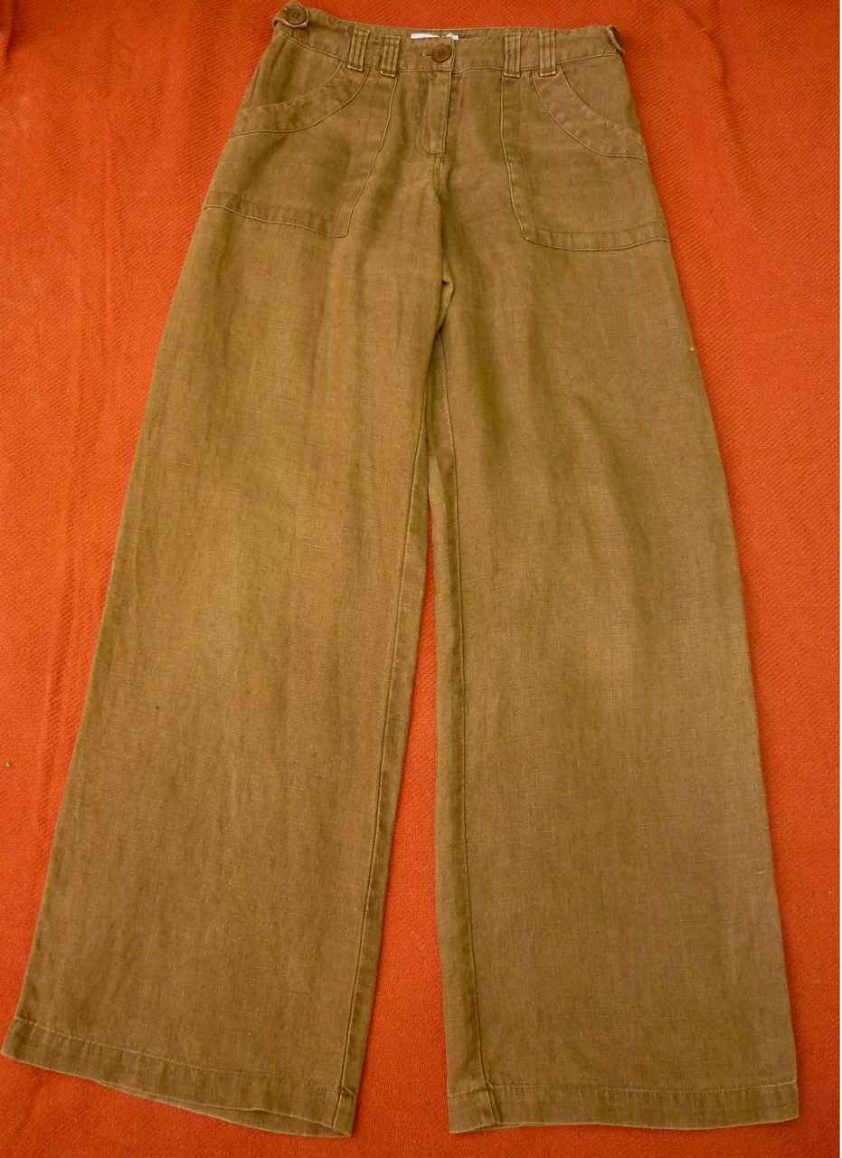 Brown Linen Wide Leg Trousers LONG TALL SALLY Size UK 10 Length 34"/86cm
