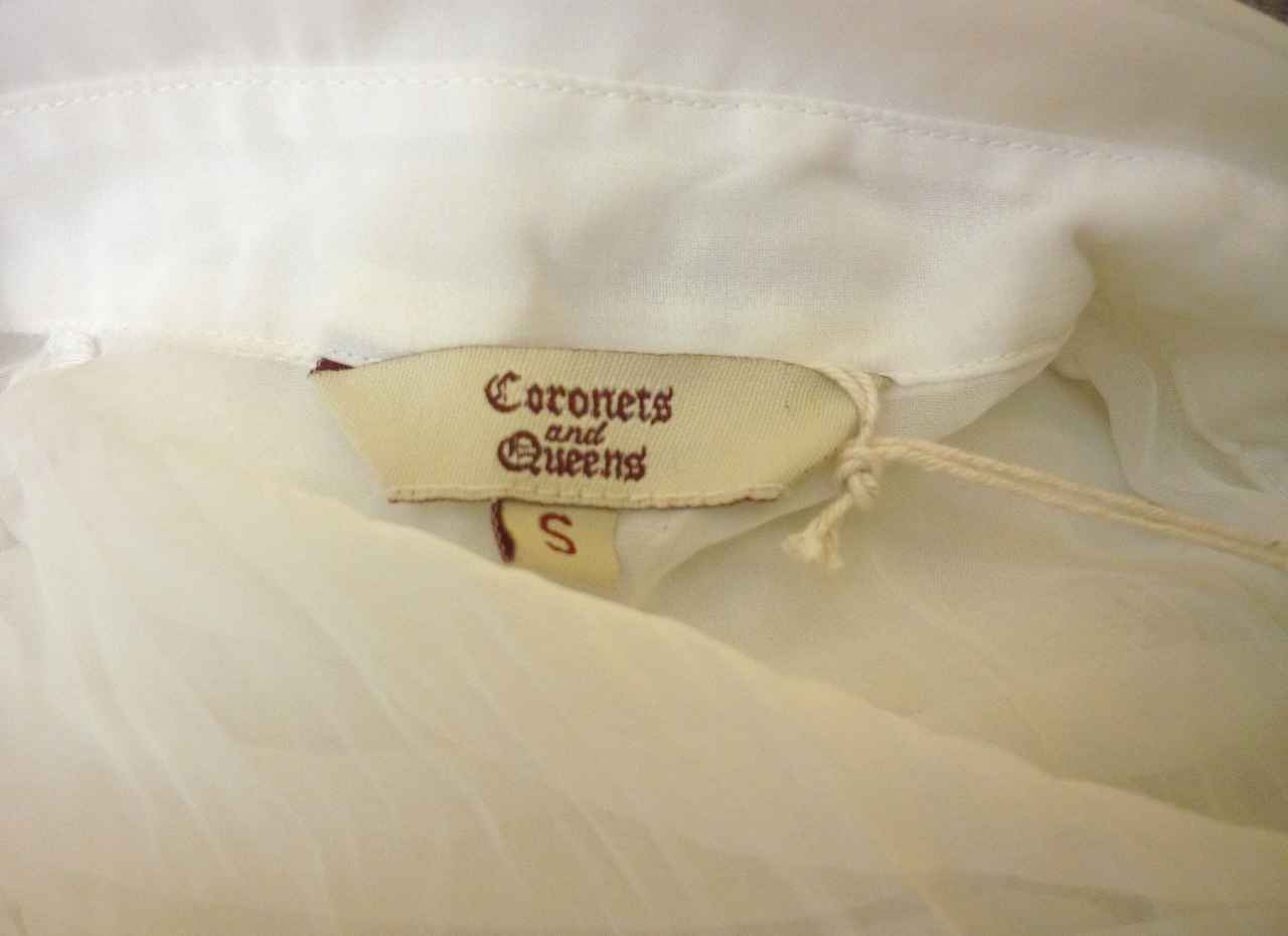 White Sheer Chiffon Blouse CORONETS AND QUEENS S Size 8/10 36/38 Rosebud Embellished - Image 6