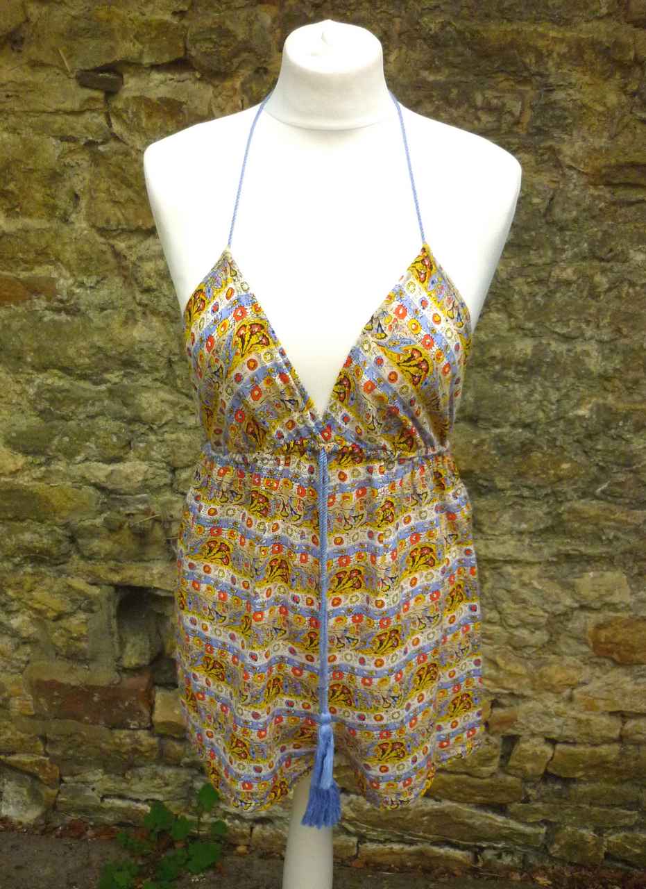 Blue Orange Ethnic Print Halter Neck Playsuit OUT FROM UNDER Size S 36 UK 8 Ex Con